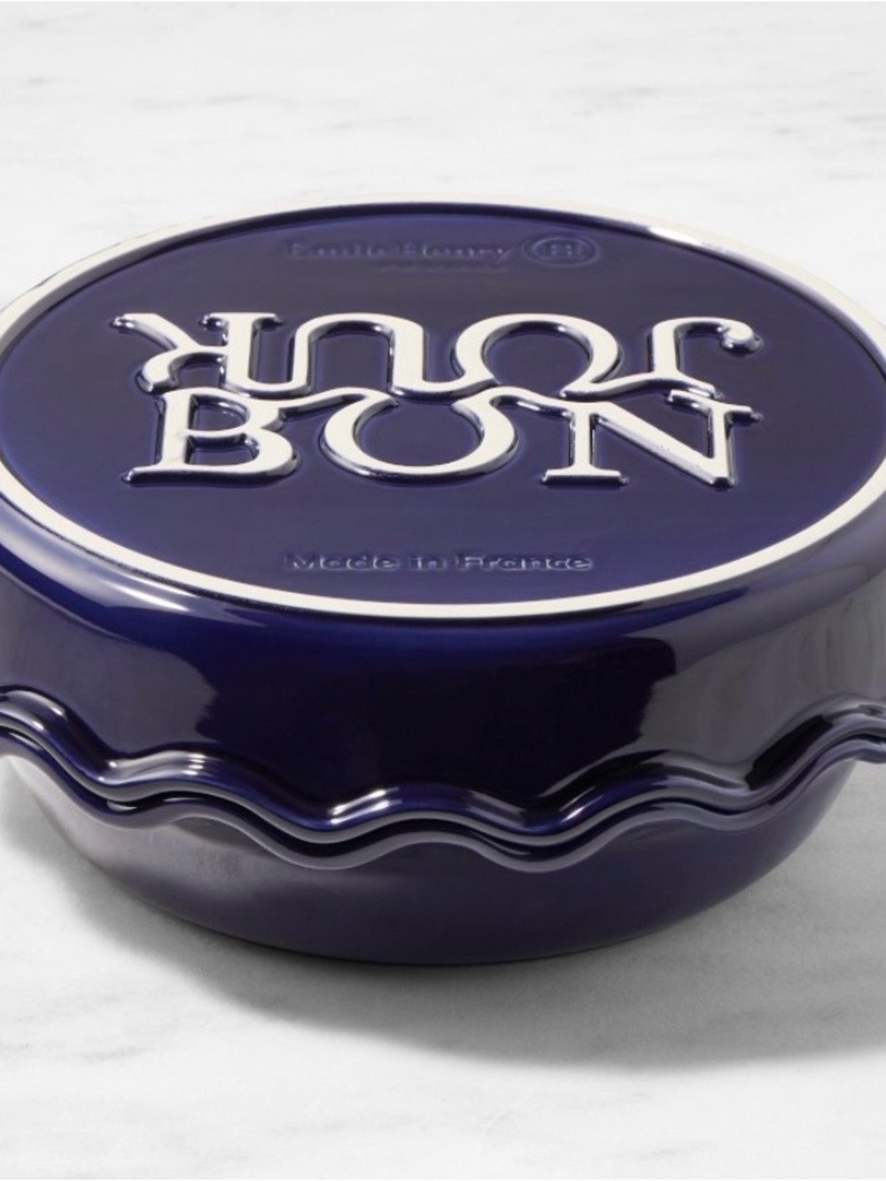 Emile Henry French Ceramic Bonjour Pie & Tart Dish Set, Navy Blue, Brand New